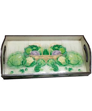Bandeja mediana rectangular pintada con agarrador de madera MDF 